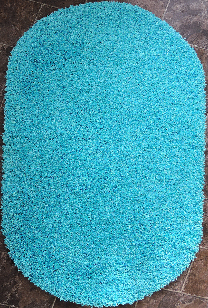 Блакитний килим з довгим ворсом loca 6365a aqua овал