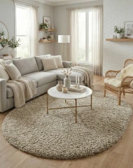 Бежевий килим з довгим ворсом loca 6365a beige овал