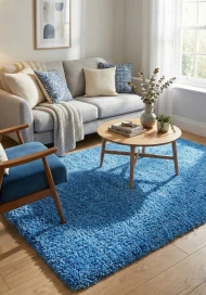 Блакитний килим з довгим ворсом loca 6365a blue