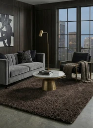 Коричневий килим з довгим ворсом loca 6365a d.brown