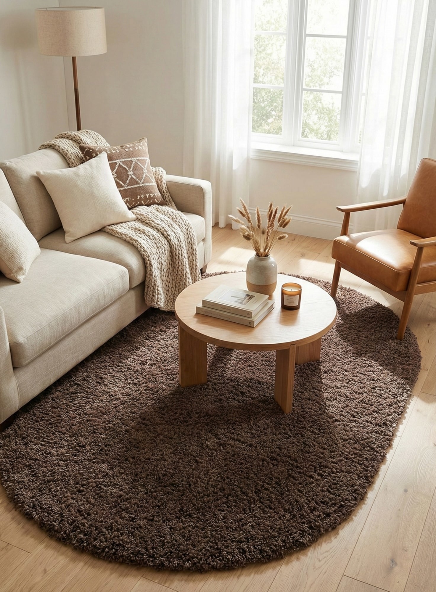 Коричневий килим з довгим ворсом loca 6365a d.brown овал