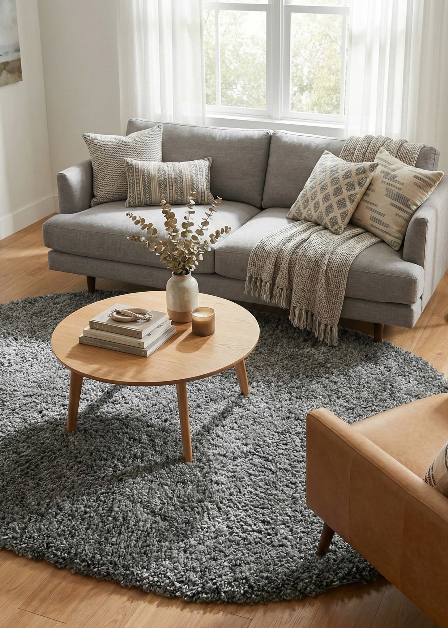 Сірий килим з довгим ворсом loca 6365a gray овал