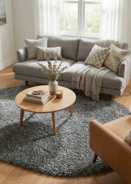 Сірий килим з довгим ворсом loca 6365a gray овал