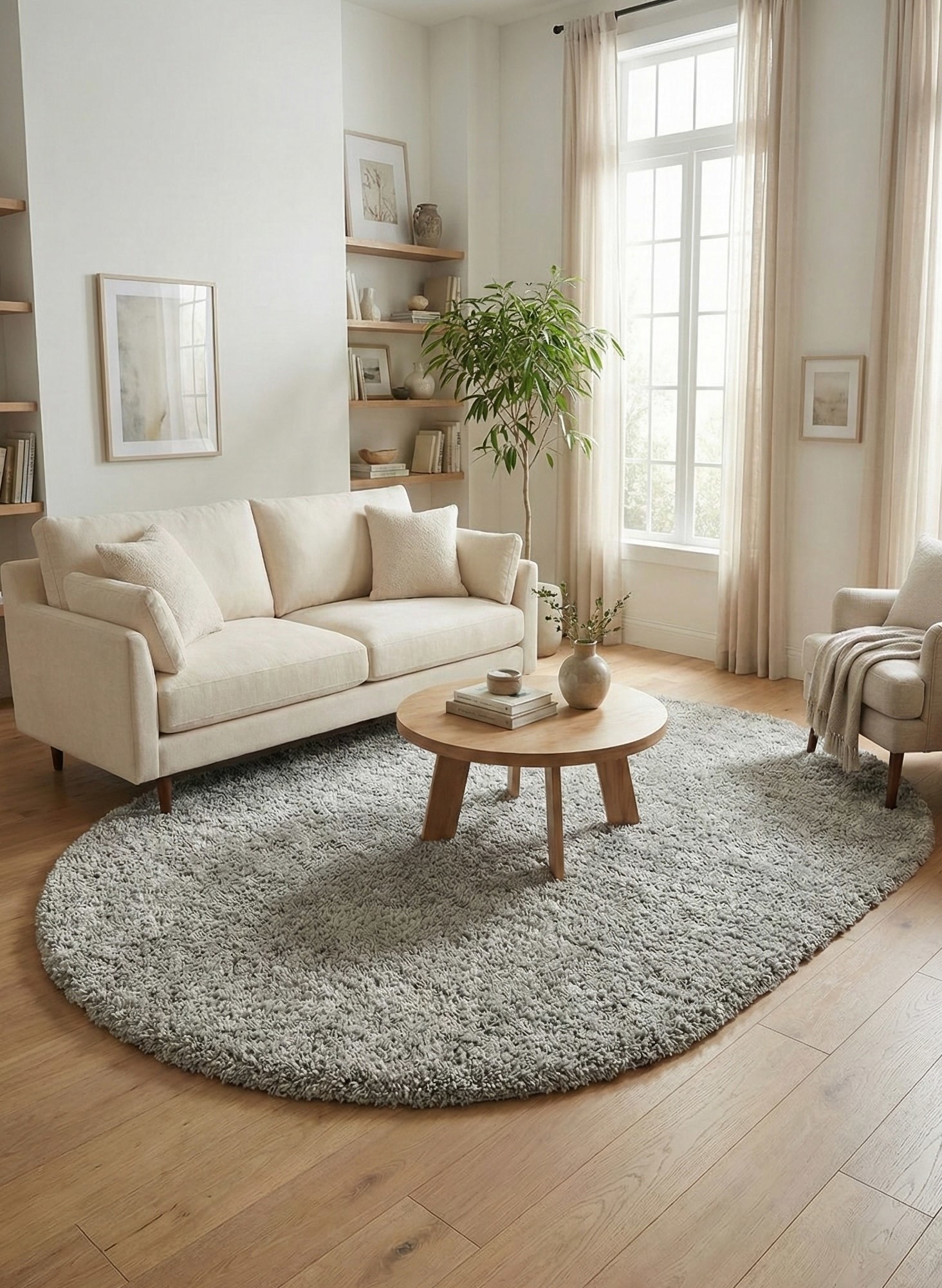 Сірий килим з довгим ворсом loca 6365a l.gray овал