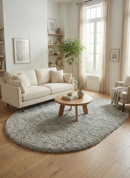 Серый ковер с длинным ворсом loca 6365a l.gray овал