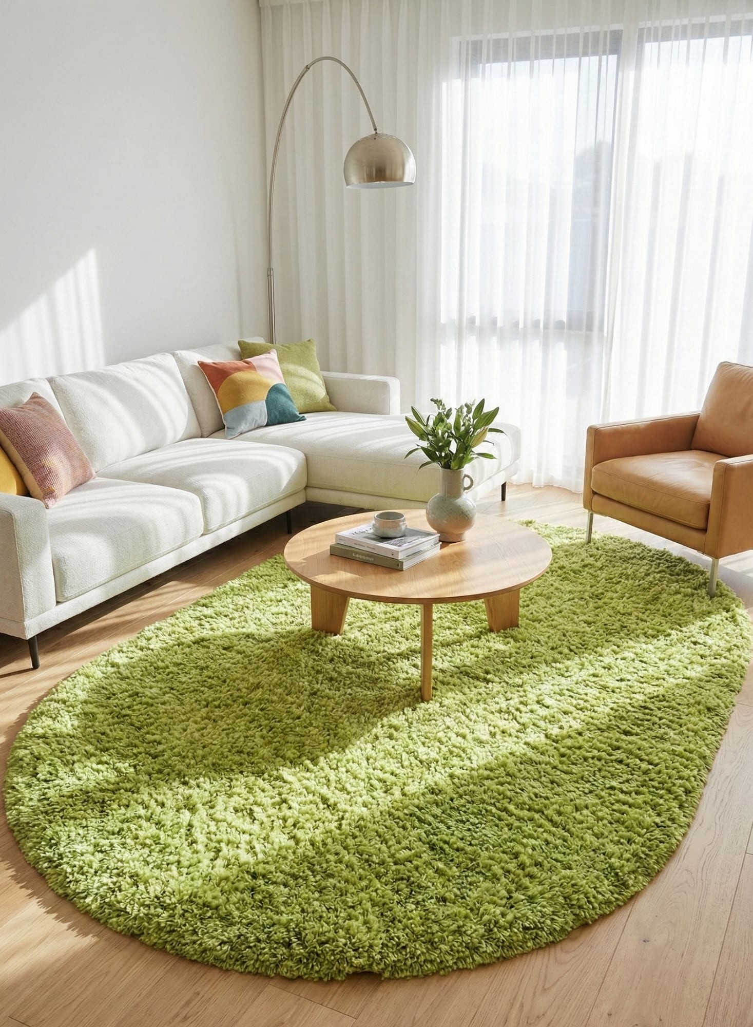 Зелений килим з довгим ворсом loca 6365a l.green овал