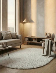 Білий килим з довгим ворсом loca 6365a white-cream овал