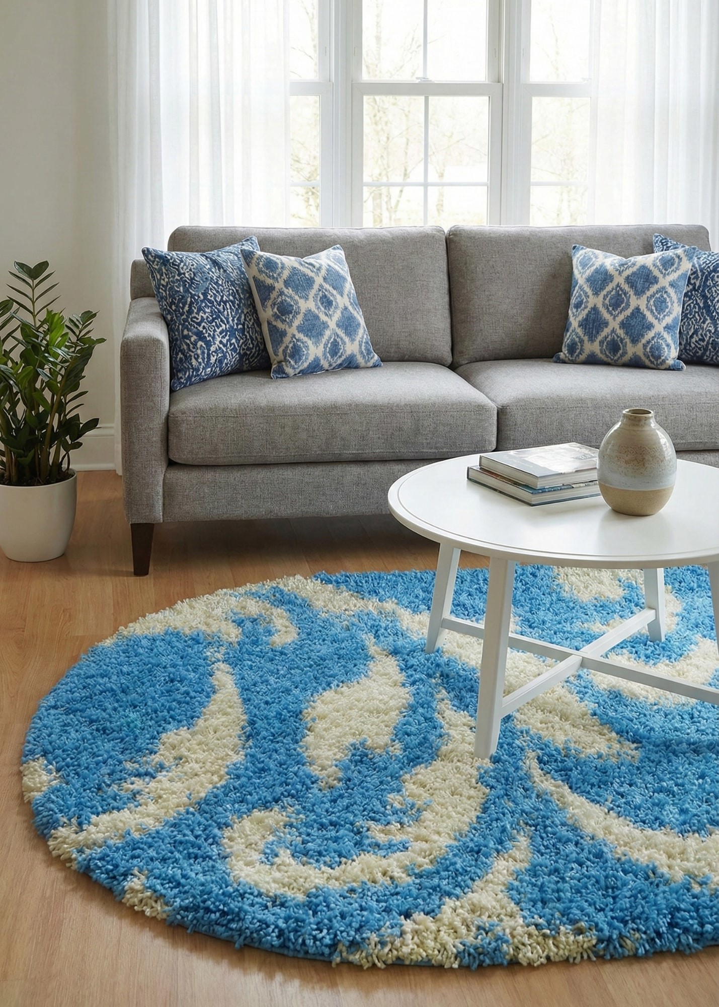 Блакитний килим з довгим ворсом loca 9161a blue овал