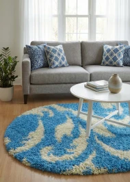 Блакитний килим з довгим ворсом loca 9161a blue овал
