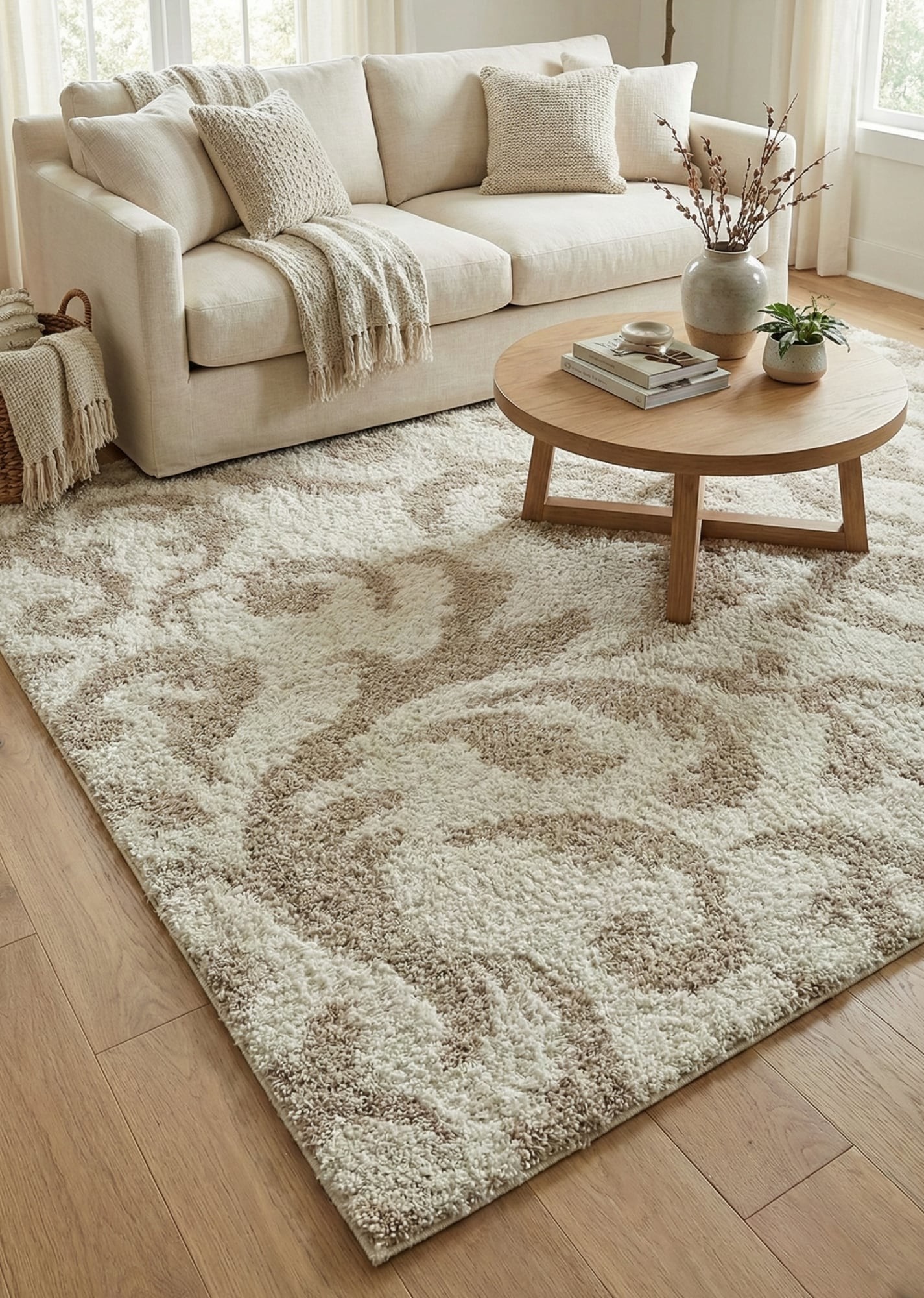 Білий килим з довгим ворсом loca 9161a cream