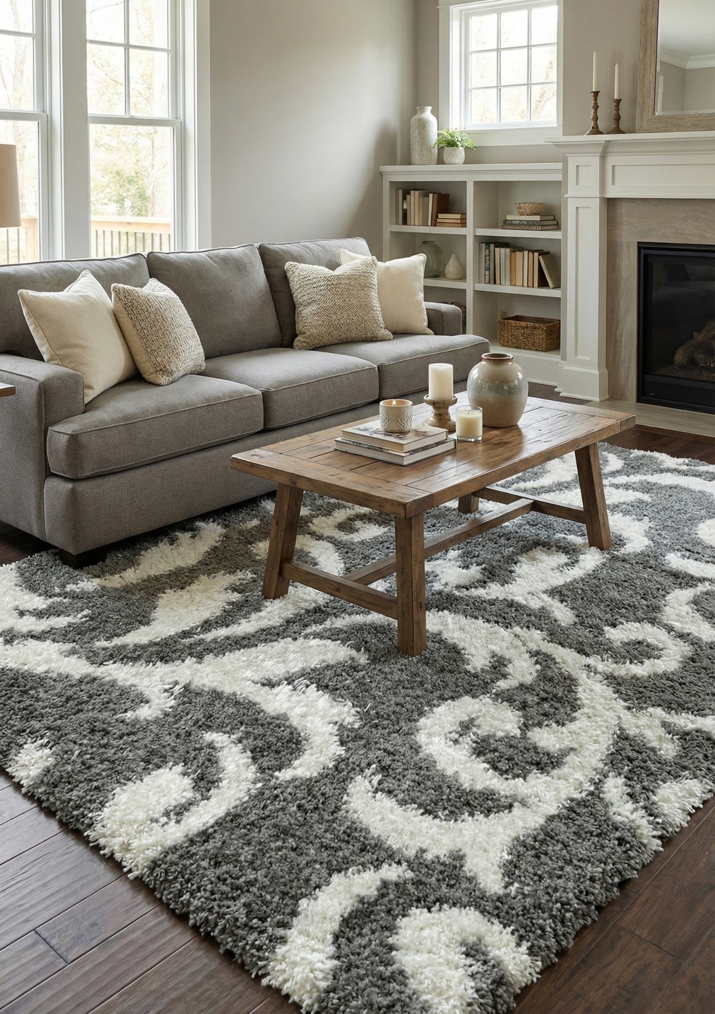 Сірий килим з довгим ворсом loca 9161a gray