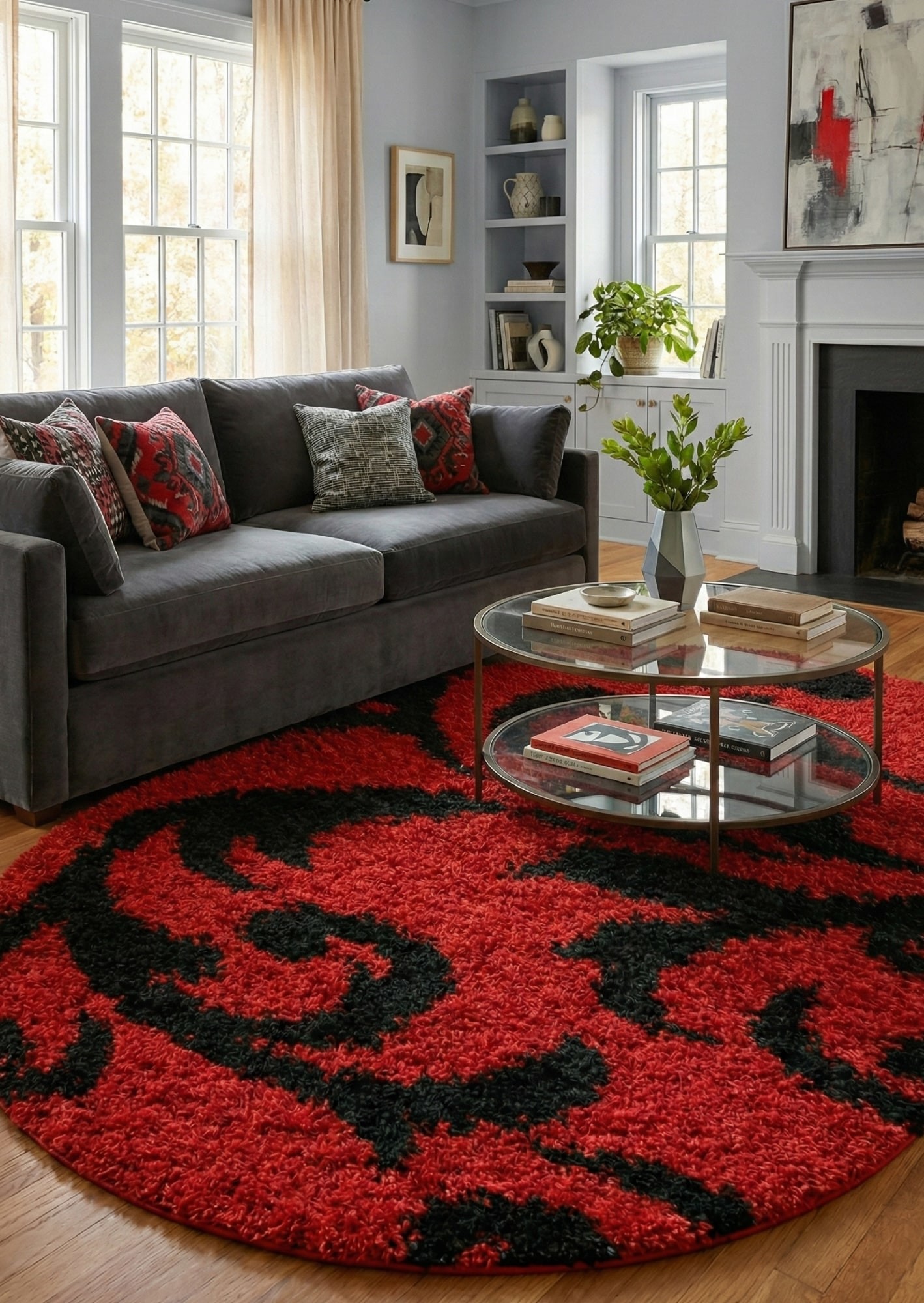 Червоний килим з довгим ворсом loca 9161a red овал