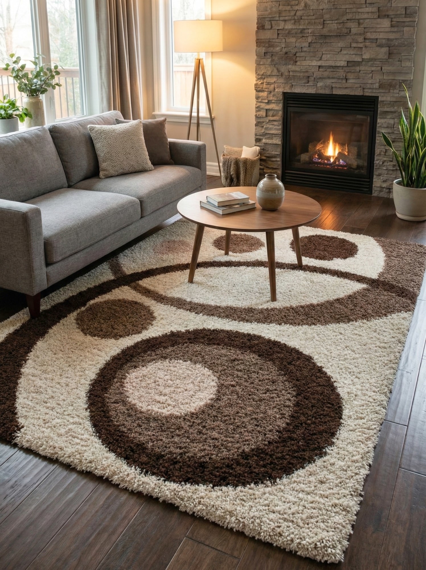 Бежевий килим з довгим ворсом loca 9197a cream