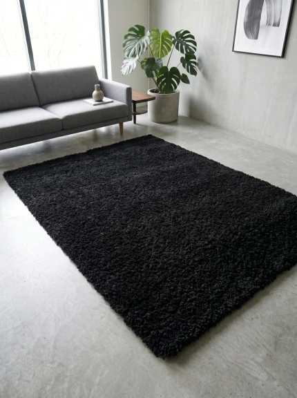 Черный ковер с длинным ворсом loca 6365a black | Kilimi.com.ua