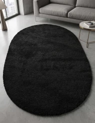 Чорний килим з довгим ворсом loca 6365a black овал