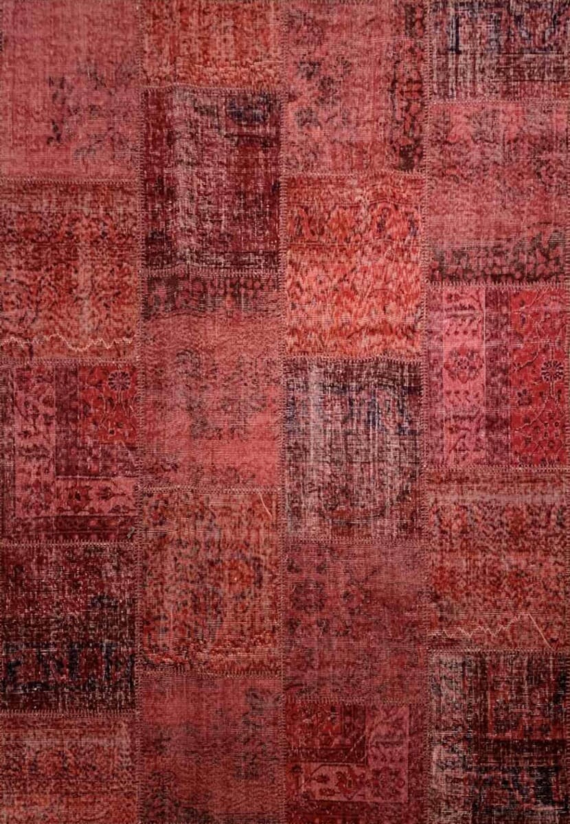 Вовняний килим ручної роботи Patchwork d5 red-pink