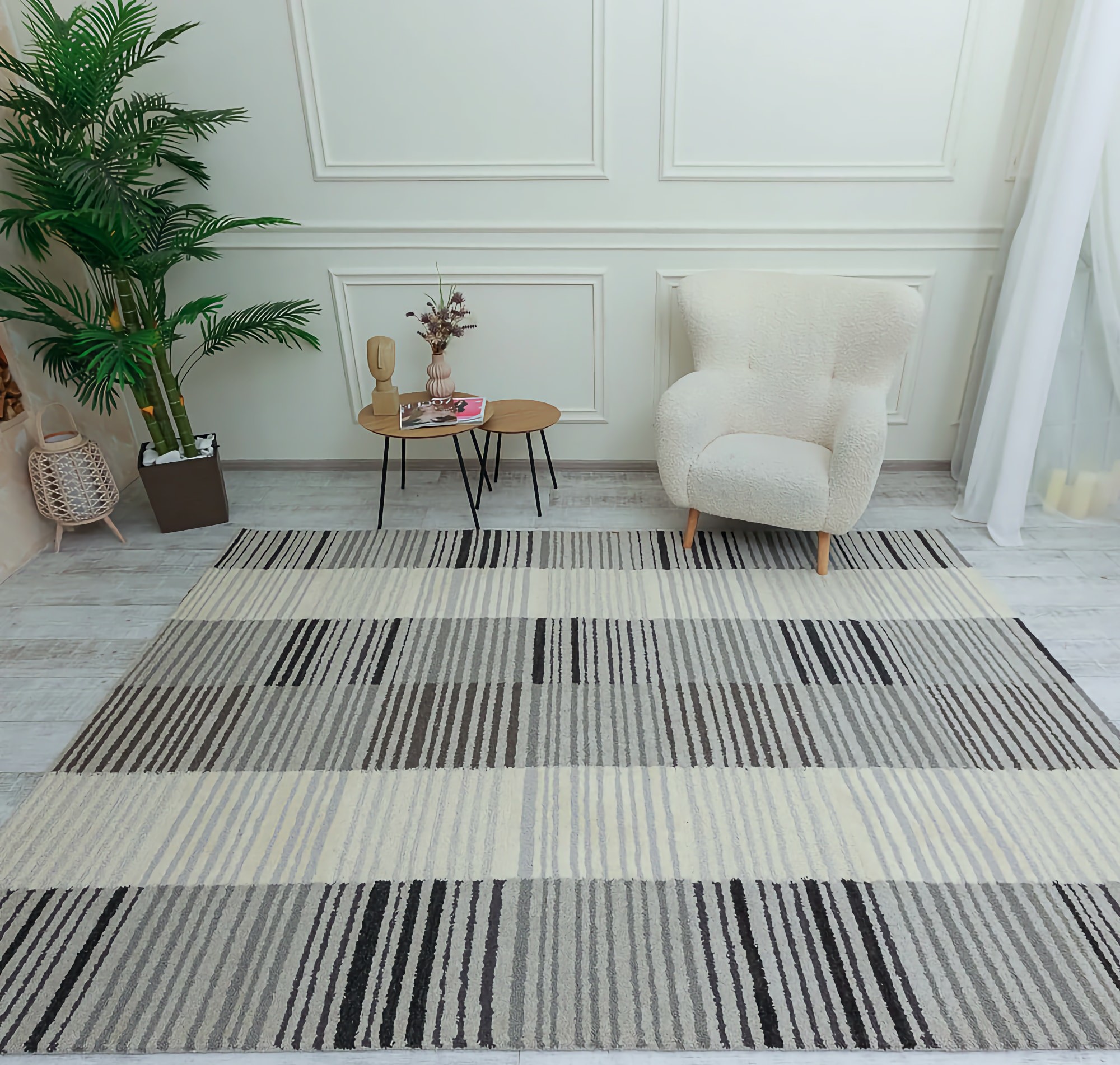 Вовняний килим Hand Tufted - Panache block stripe ivory-grey